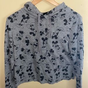 Mickey Mouse Print, Cropped Hoodie